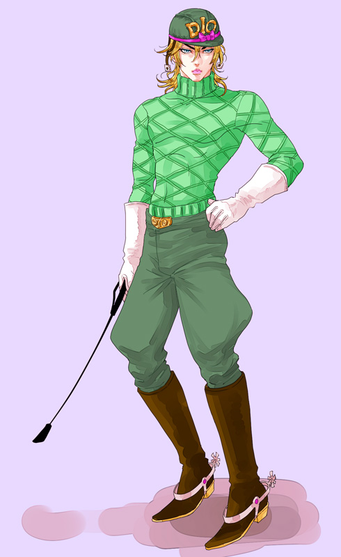 1boy, argyle, argyle_sweater, blonde_hair, boots, diego_brando, full_body, gloves