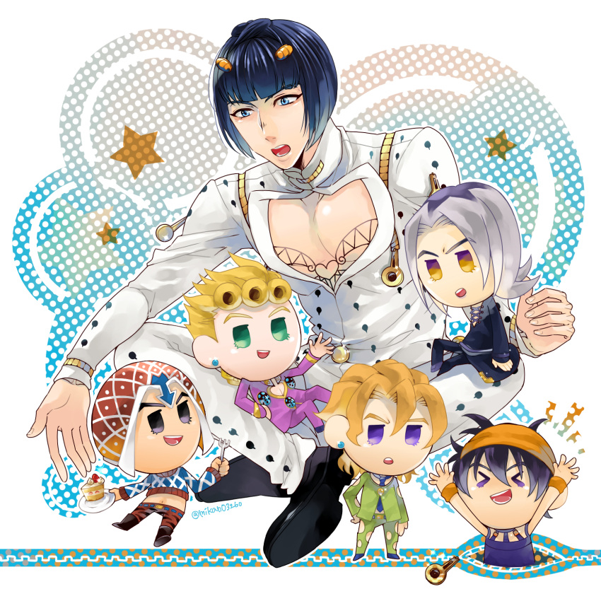 6+boys, argyle, argyle_sweater, black_eyes, black_hair, blonde_hair, blunt_bangs, bob_cut