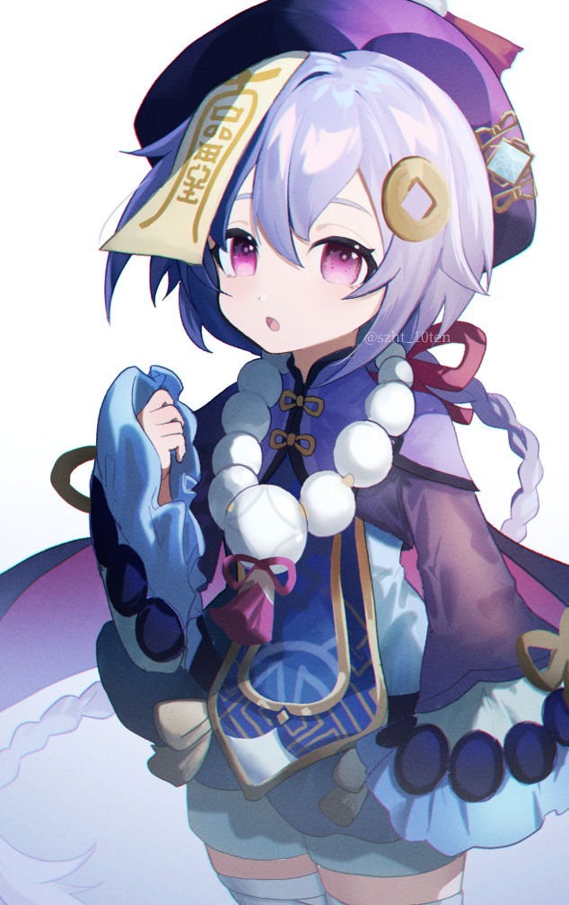 1girl, bead_necklace, beads, blue_shorts, braid, cape, chinese_clothes, coin_hair_ornament