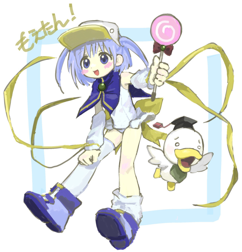 100_(hundredwell), 1girl, ah-kun, asymmetrical_legwear, back_bow, bird, blue_eyes, blue_hair
