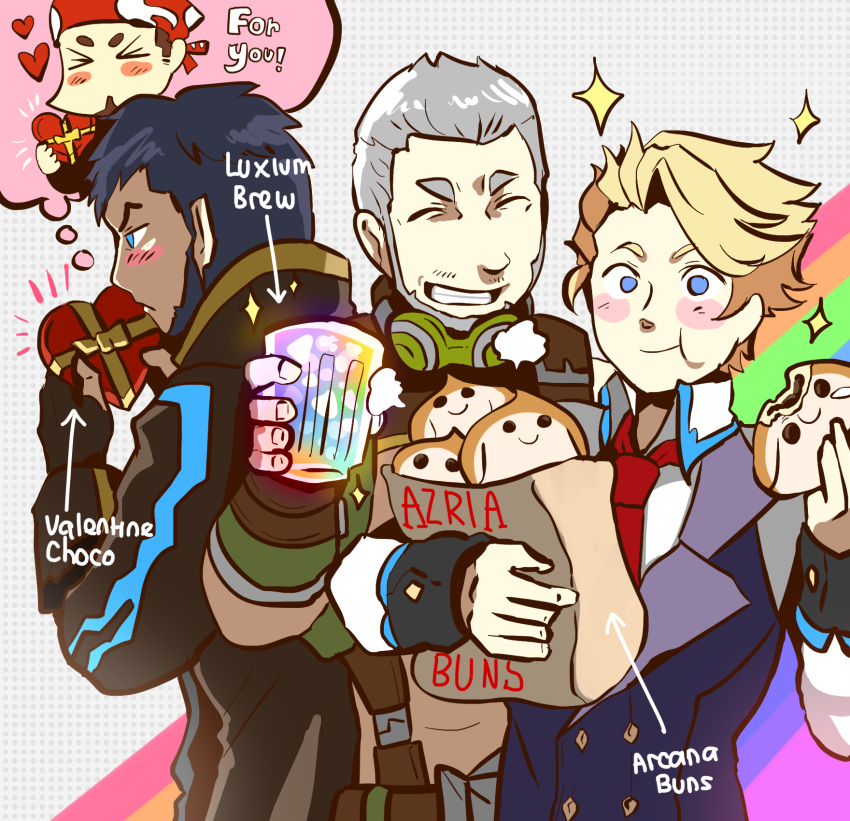 4boys, billy_(gyee), blonde_hair, blue_eyes, blush, candy, chocolate, closed_eyes