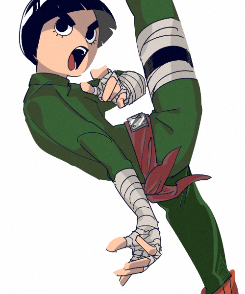 1boy, black_hair, bodysuit, bowl_cut, carota327, forehead, green_bodysuit, hand_wraps