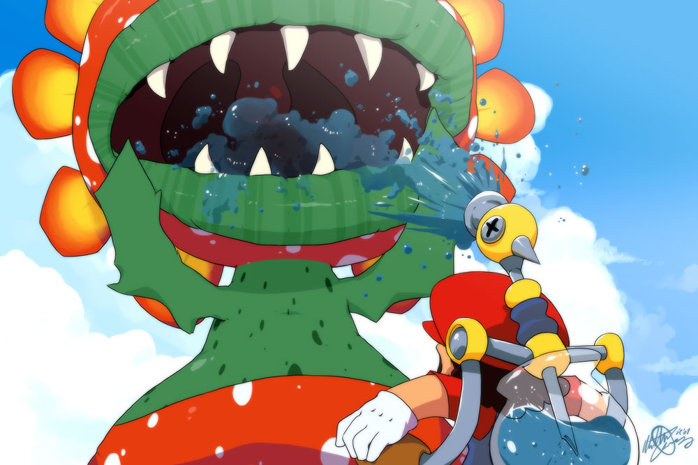 cloud, clouds, f.l.u.d.d., from_below, mario, matt_cummings, nintendo, petey_piranha, piranha_plant, sky, super_mario_bros., super_mario_sunshine, water