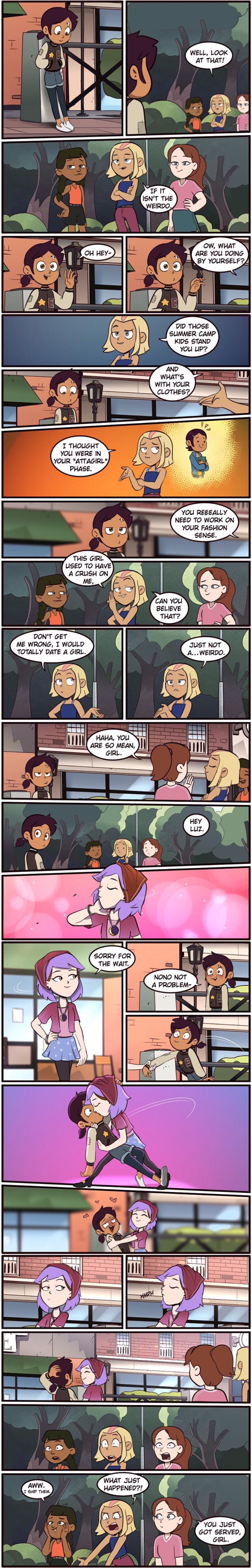 5girls, absurdres, amity_blight, comic, dark-skinned_female, dark_skin, english_text, highres, kiss, lumity, luz_noceda, non-web_source, tall_image, the_owl_house, yuri