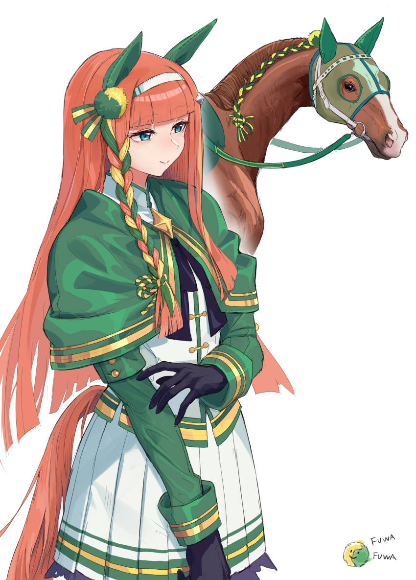 1girl, 1other, absurdres, alternate_hairstyle, animal_ears, aqua_eyes, benikirin, black_bow