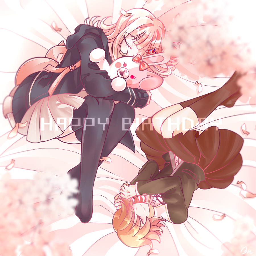 1boy, 1girl, animal_bag, backpack, bag, bed_sheet, bini_(xocolatl_501), black_jacket