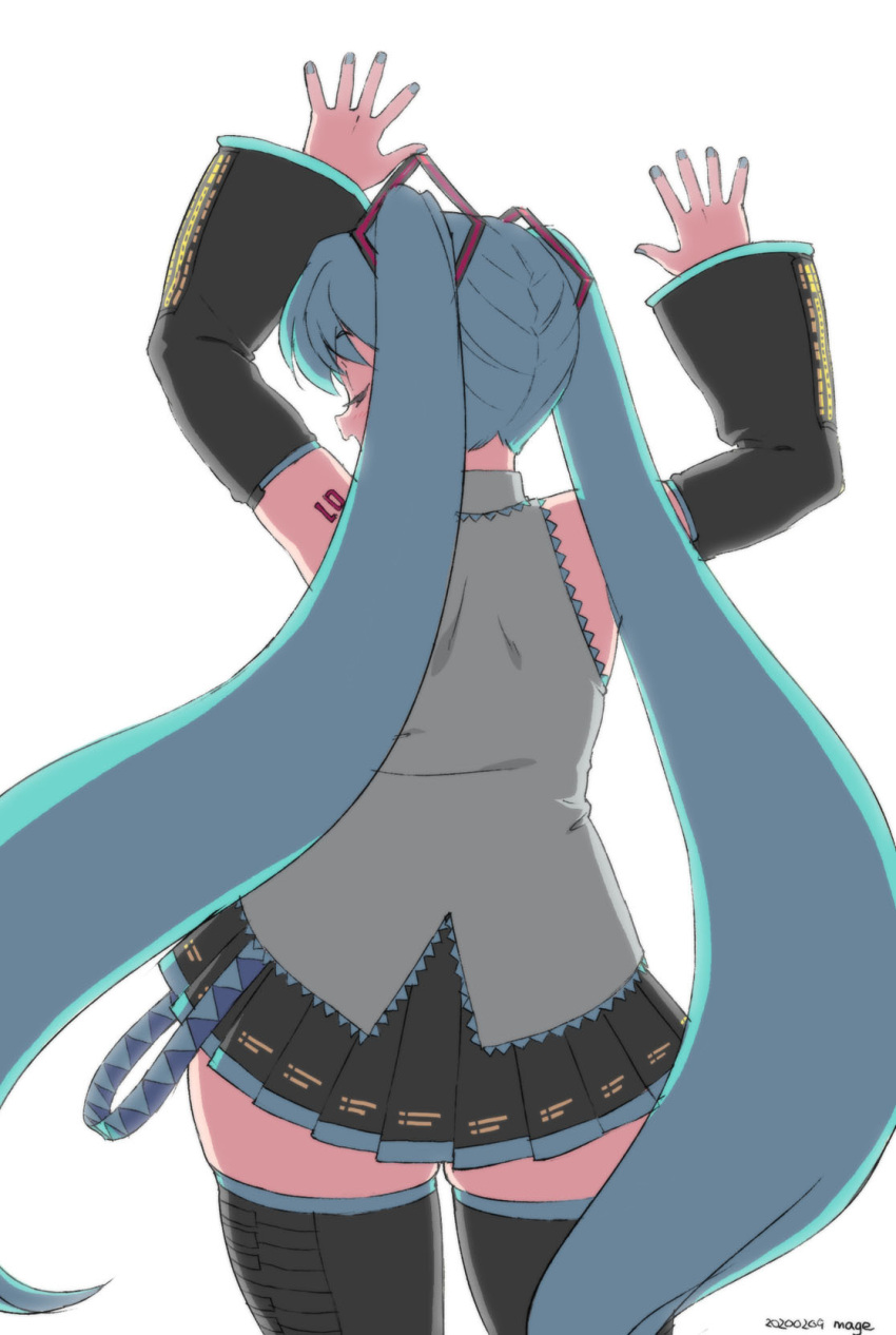 1girl, aqua_hair, arm_tattoo, artist_name, black_sleeves, boots, closed_eyes, curvy