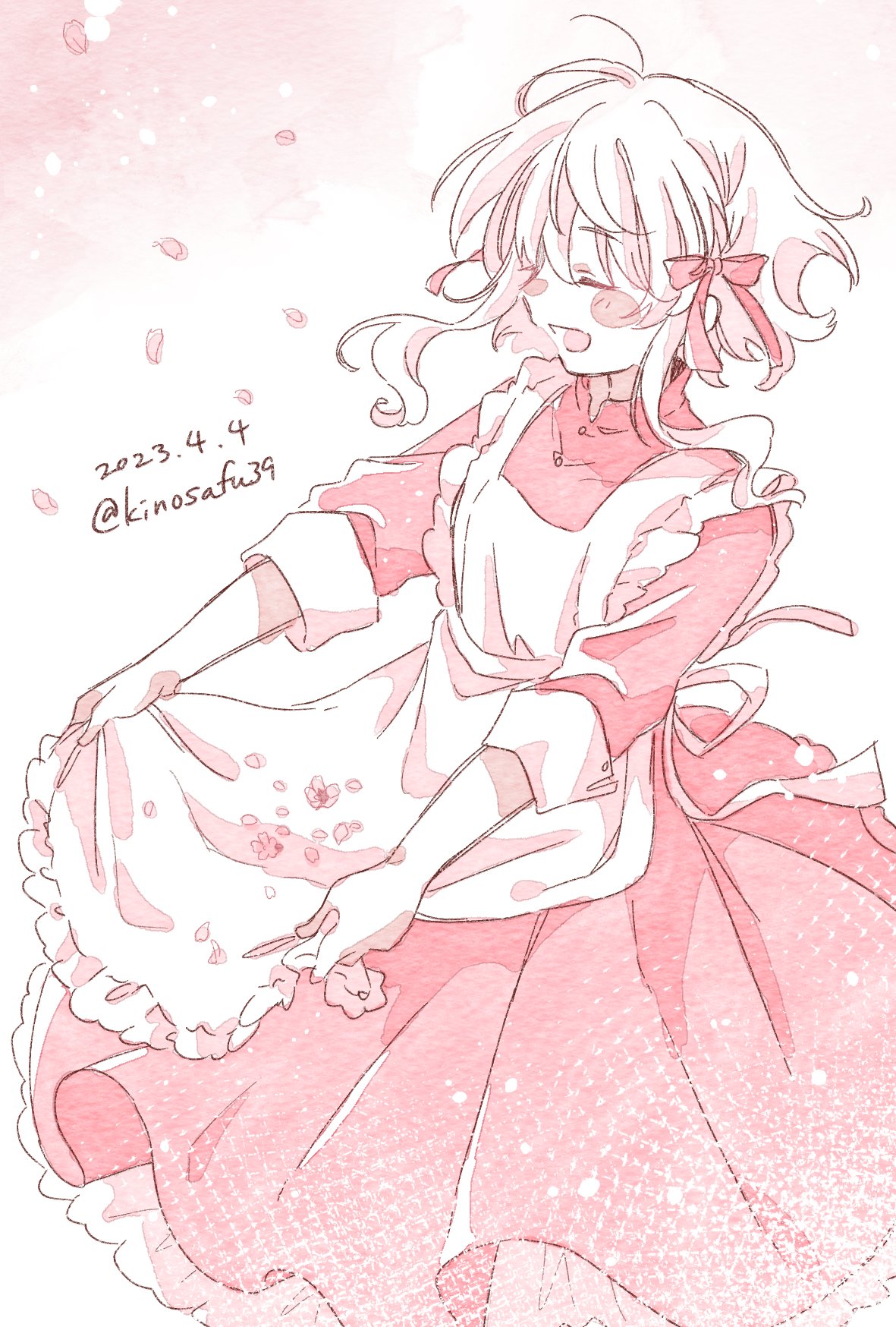 1girl, ahoge, alternate_color, alternate_hair_length, alternate_hairstyle, apron, apron_hold, blush_stickers