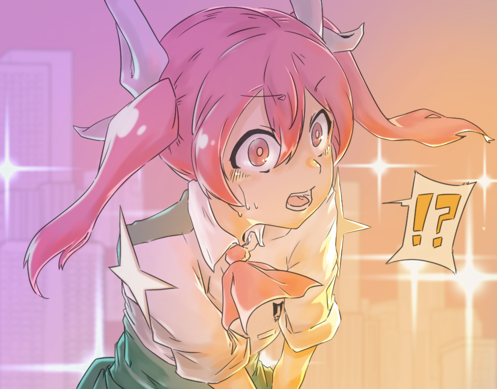 1girl, ?, dpakira, green_skirt, hair_ribbon, kabushikigaisha_magi-lumiere, lights, magical_girl