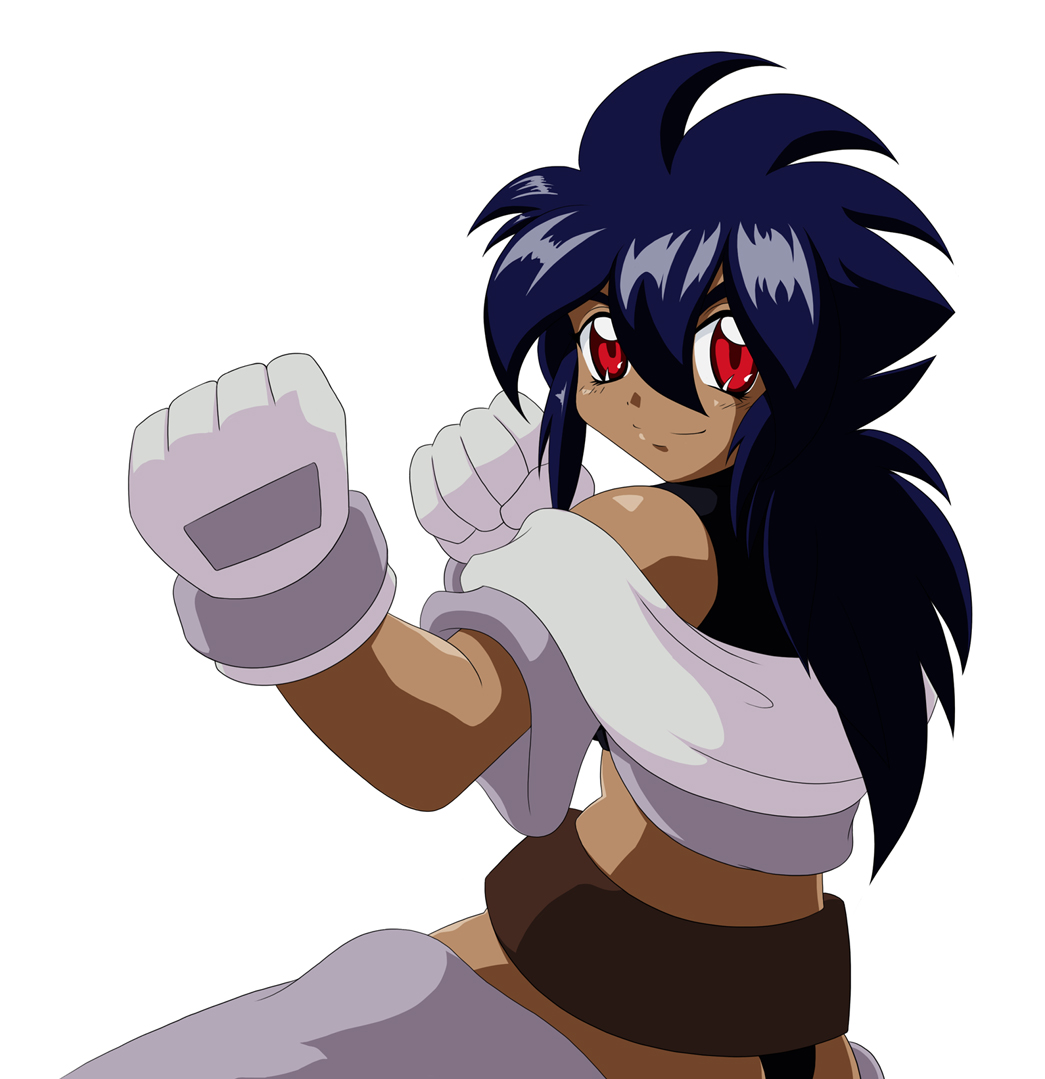 1girl, blue_eyes, character_request, copyright_request, female, fist, gloves, hyoumaru