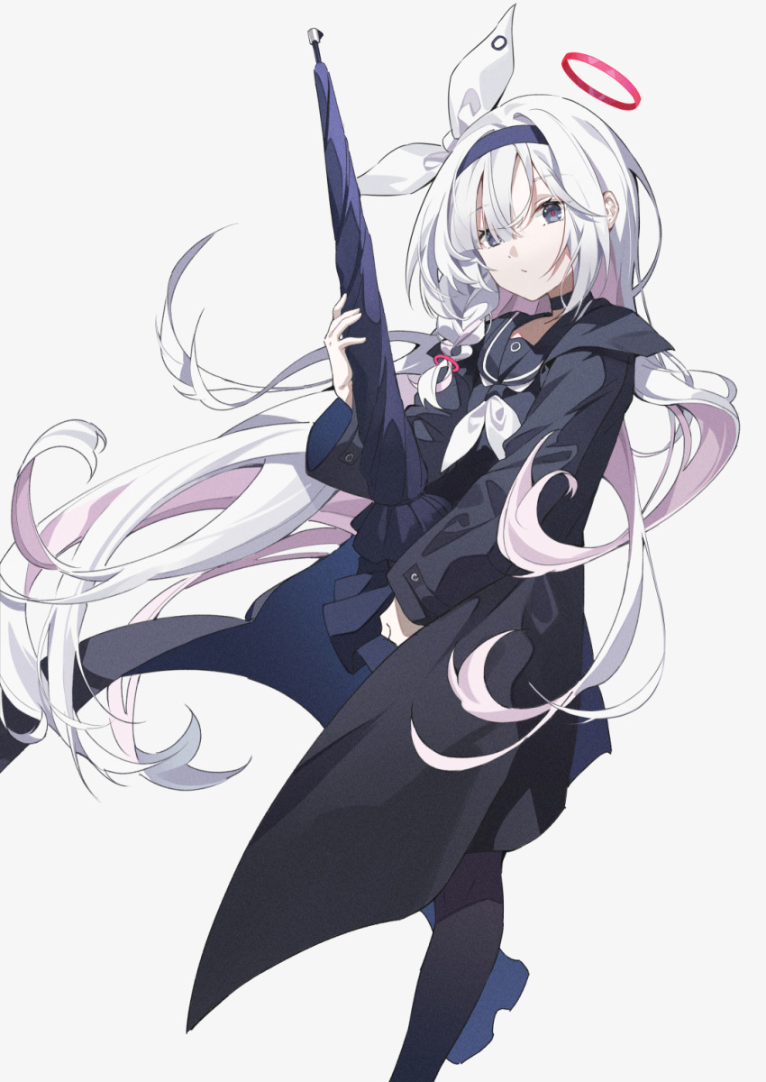 1girl, a.r.o.n.a_(blue_archive), black_choker, black_pantyhose, black_sailor_collar, black_serafuku, blue_archive, blue_hairband