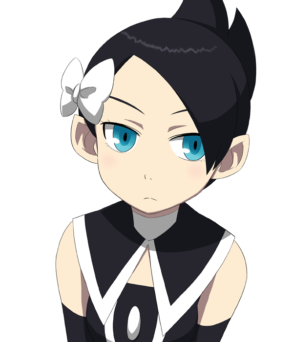 aka_(artist), bare_shoulders, black_hair, blue_eyes, bow, gothic_lolita, hair_bow, lolita_fashion