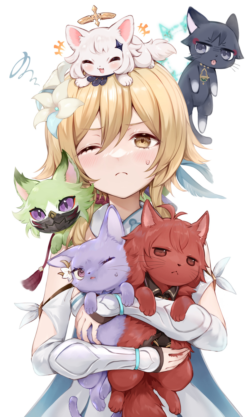 2boys, 4girls, absurdres, animal, animal_ears, animal_nose, animalization, antenna_hair