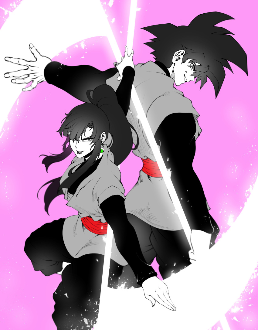 1boy, 1girl, absurdres, alternate_costume, black_eyes, black_hair, chi-chi_(dragon_ball), clinrollmuri