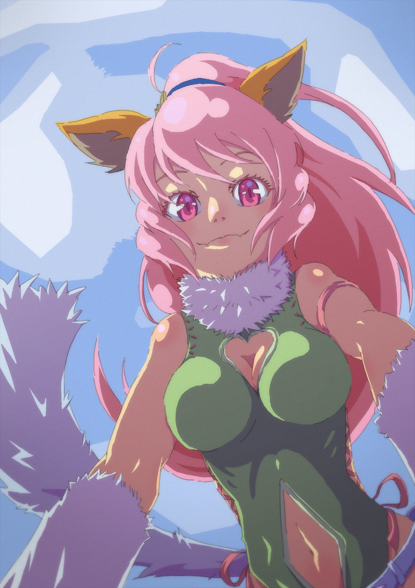 1girl, animal_ears, breasts, cat_ears, cat_tail, closed_mouth, clothing_cutout, gloves