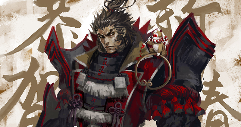 1boy, animal, armor, black_hair, holding, holding_paintbrush, japanese_armor, monkey