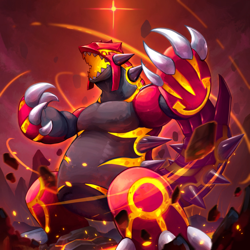 claws, commentary_request, fangs, full_body, glowing, groudon, highres, inosuke_(monstruo)