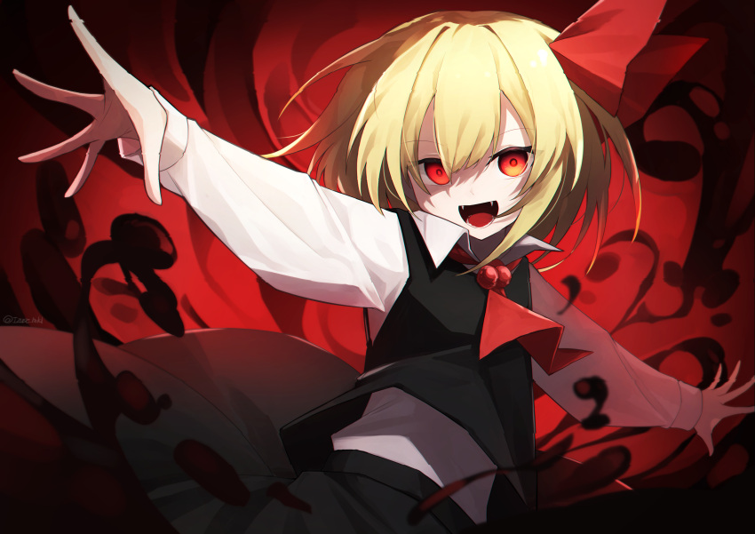 1girl, :d, absurdres, ascot, black_skirt, black_vest, blonde_hair, collared_shirt