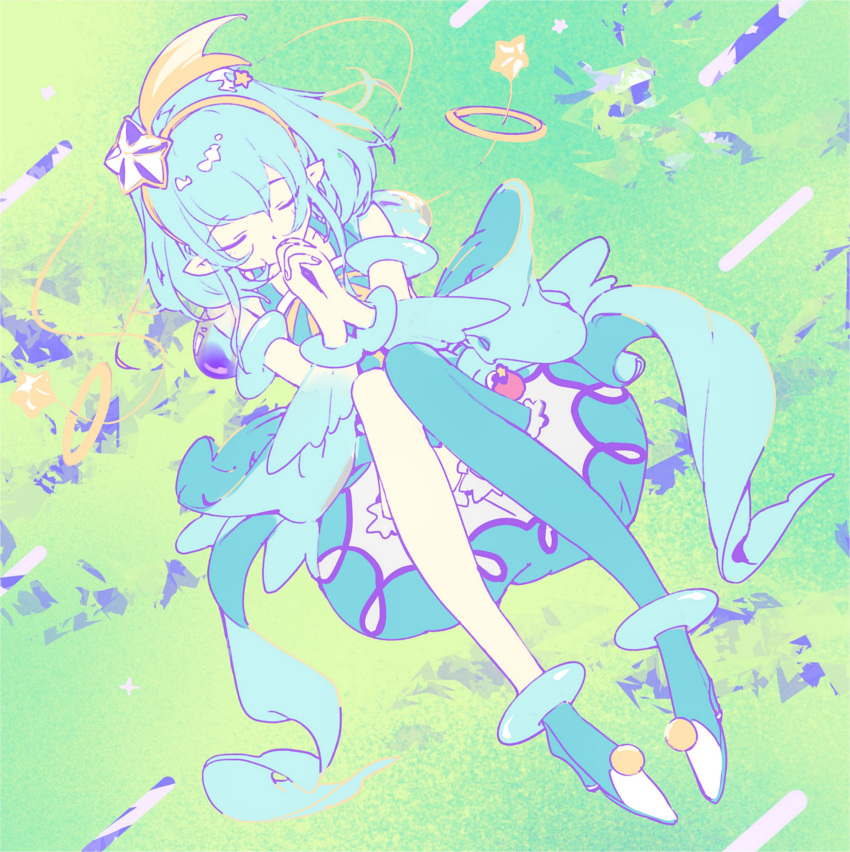 1girl, absurdres, aqua_footwear, aqua_pantyhose, blue_bracelet, boots, closed_eyes, cure_milky