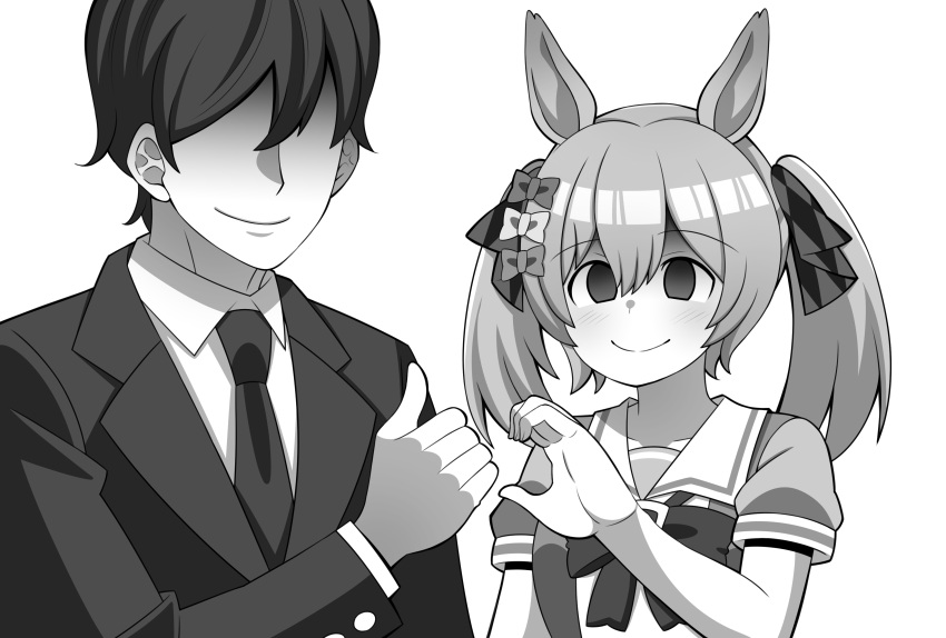 1boy, 1girl, absurdres, animal_ears, aramori_susumu, blush, collarbone, commentary_request