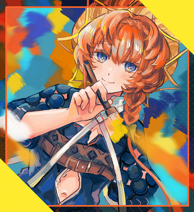1girl, belt, blue_eyes, braid, fate/grand_order, fate_(series), hat, navel