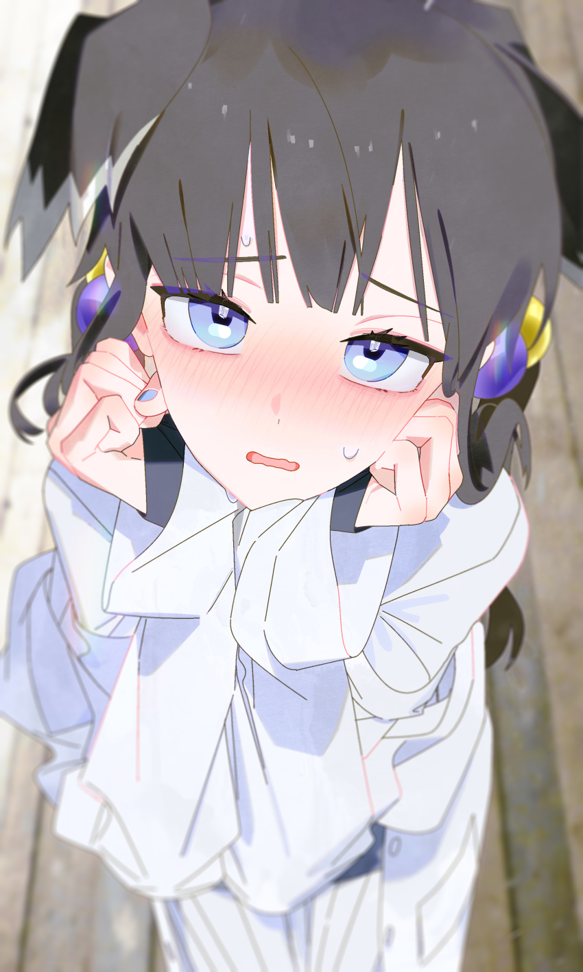 1girl, absurdres, alternate_costume, animal_ears, black_hair, blue_archive, blue_eyes, blur_censor