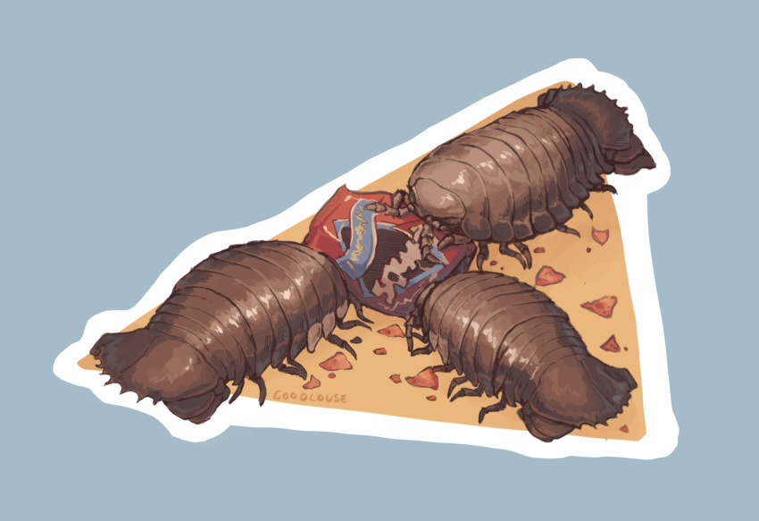 animal_focus, artist_name, bag, blue_background, doritos, everson_woodlouse, food, highres