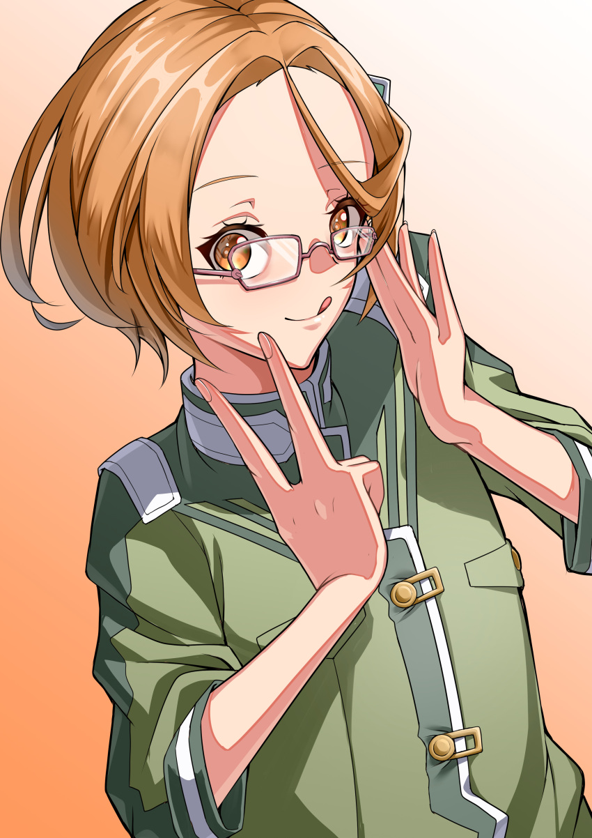 1boy, absurdres, bad_hands, brown_eyes, brown_hair, cipher_academy, glasses, gradient_background