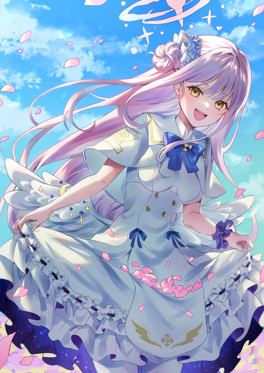 1girl, absurdres, angel_wings, blue_archive, dress, halo, highres, ki_1315
