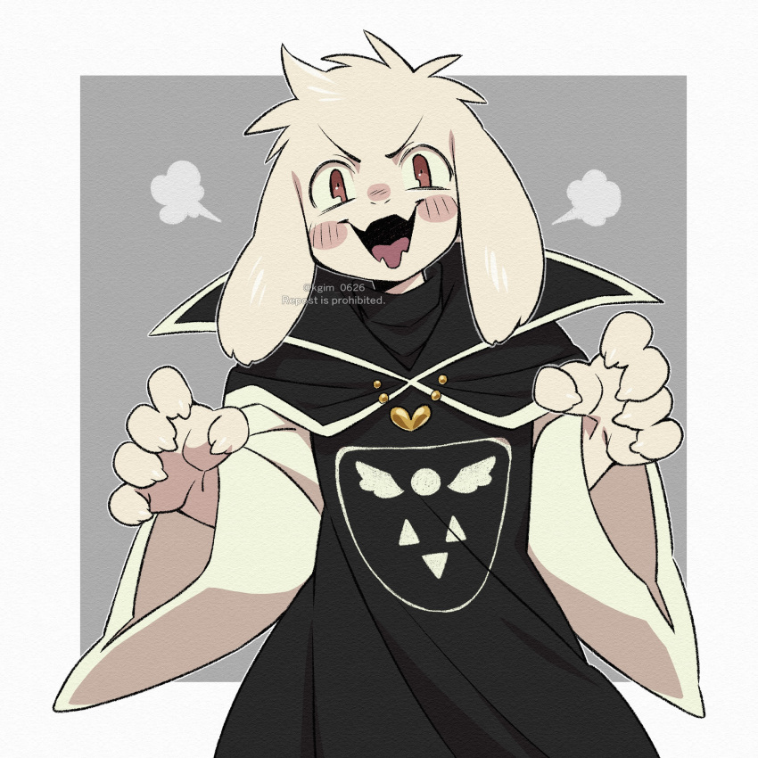 1boy, absurdres, animal_ears, asriel_dreemurr, blush, brown_eyes, fangs, furry
