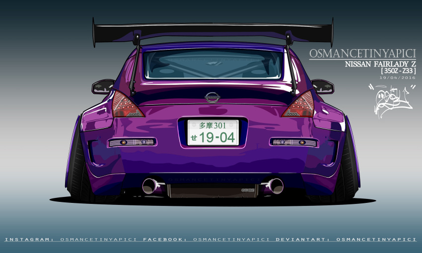 artist_name, car, dated, deviantart_username, english_commentary, facebook_username, from_behind, gradient_background
