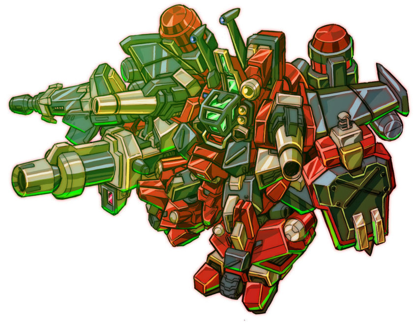 arm_shield, canopy_(aircraft), caterpillar_tracks, chibi, highres, mecha, no_humans, razangriff_raven, robot, science_fiction, shoulder_cannon, solo, super_robot_wars, super_robot_wars_original_generation, uungunover, white_background