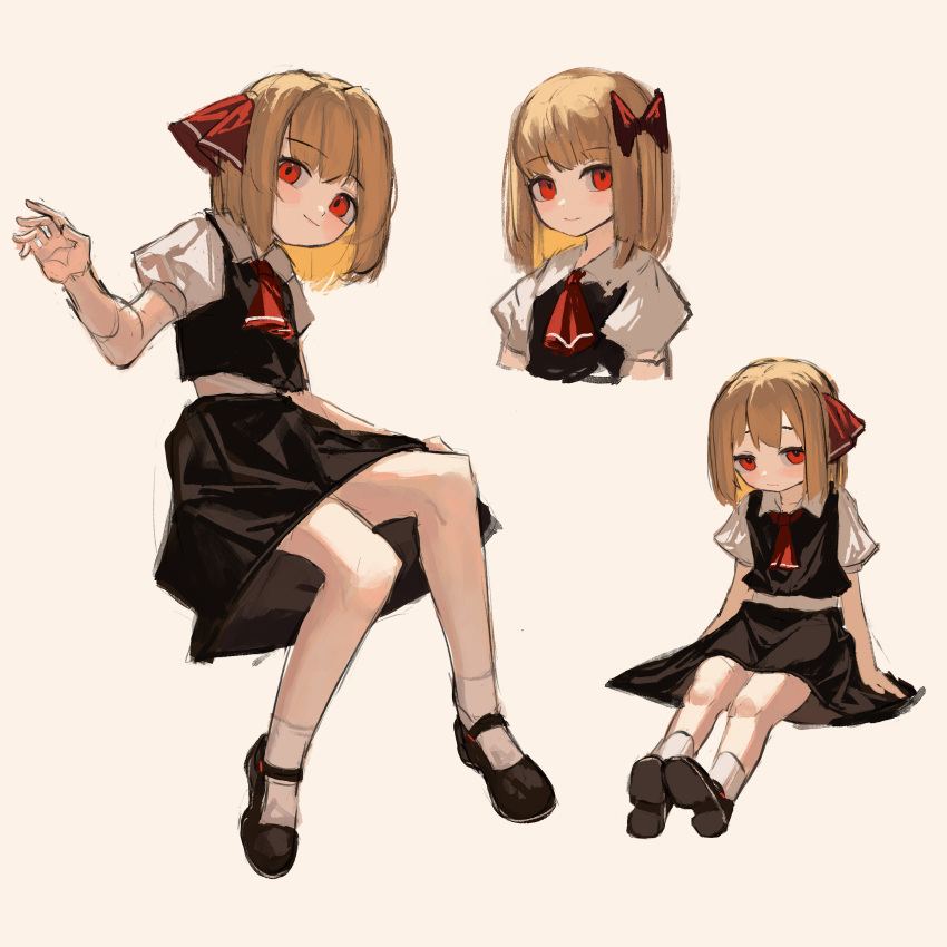 1girl, absurdres, arm_up, ascot, black_footwear, black_skirt, black_vest, blonde_hair