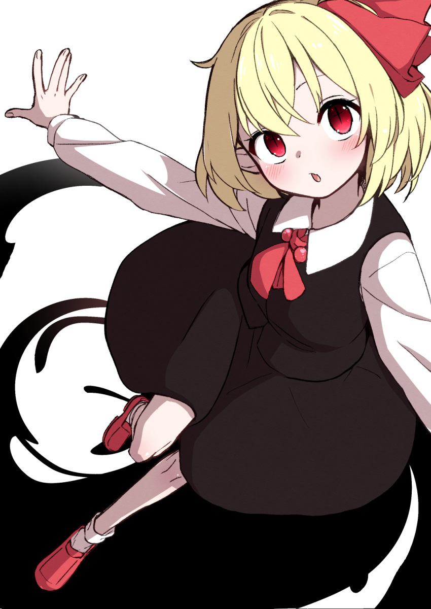 +_+, 1girl, :o, \||/, ascot, black_skirt, black_vest, blonde_hair