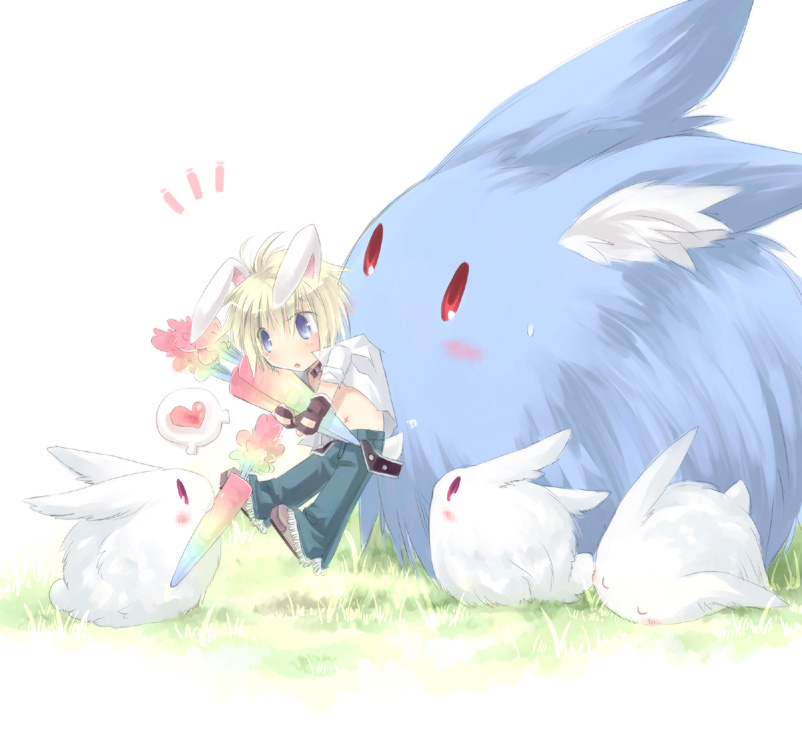 1boy, animal_ears, belt, blacksmith_(ragnarok_online), blue_eyes, blue_pants, brown_belt, brown_footwear