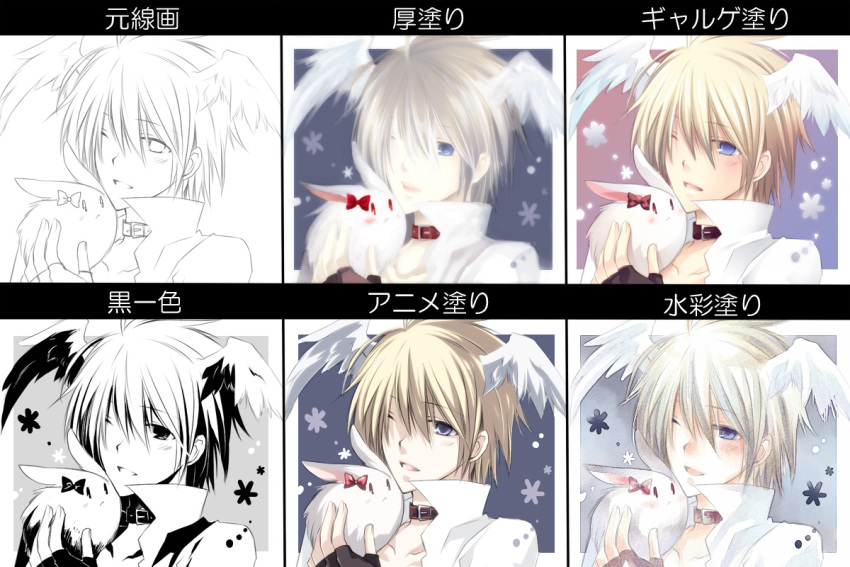 1boy, art_study, belt, belt_collar, black_gloves, blacksmith_(ragnarok_online), blonde_hair, blue_eyes