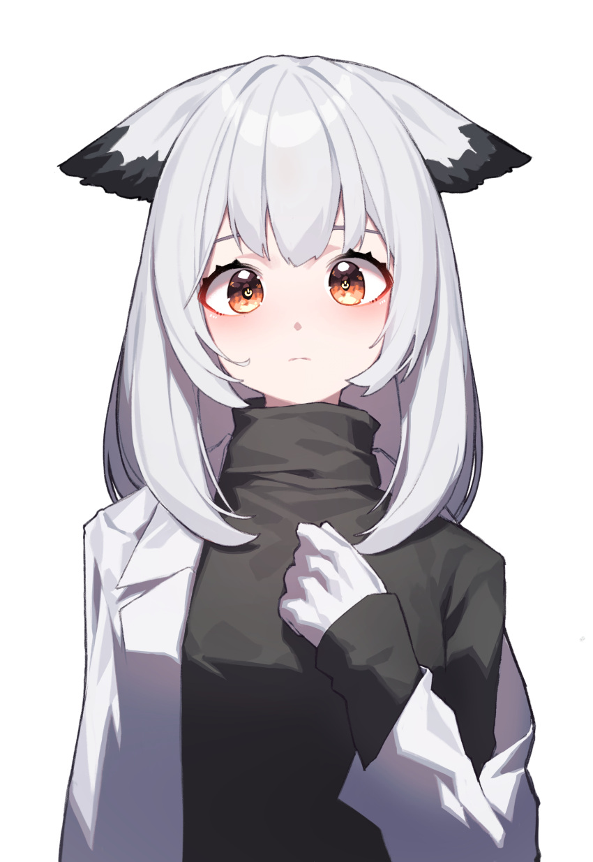 1girl, absurdres, arknights, beudelb, black_sweater, blush, breasts, coat