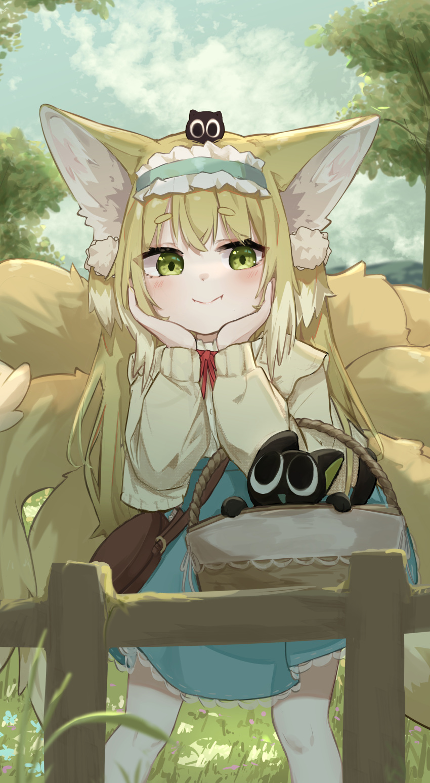 1girl, absurdres, animal_ear_fluff, animal_ears, arknights, bag, basket, black_cat