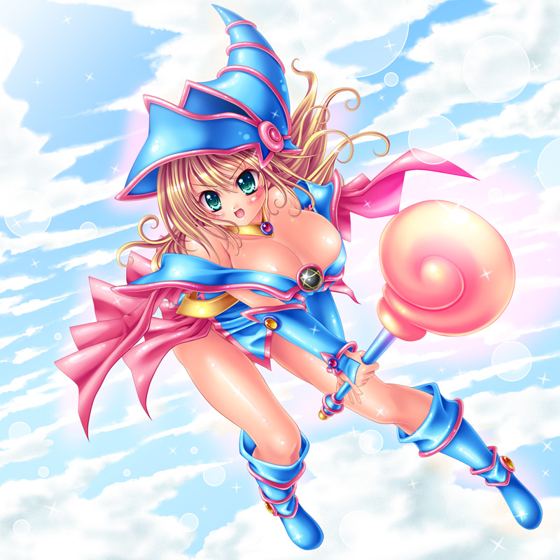 blonde_hair, clouds, dark_magician_girl, kogarashi_(artist), long_hair, sky, yuu-gi-ou