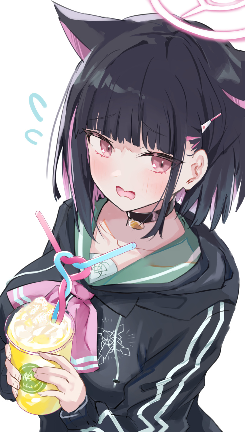 1girl, animal_ears, black_choker, black_sweater, blue_archive, blush, cat_ears, cat_girl