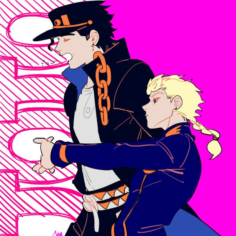 2boys, black_hair, blonde_hair, braid, chain, gakuran, giorno_giovanna, hat