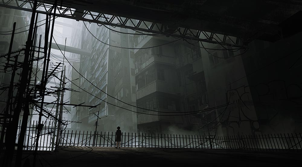 1other, ambiguous_gender, antennae, apartment, building, clouds, cloudy_sky, fog