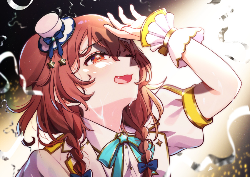 animal_ears, arknights, bone_hair_ornament, bow, bowtie, braid, brown_eyes, brown_hair