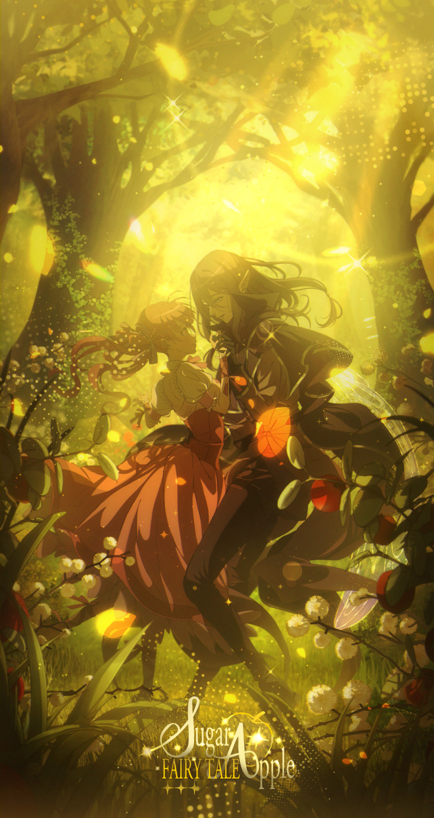 1boy, 1girl, absurdres, ann_halford, black_cape, black_gloves, black_hair, brown_hair