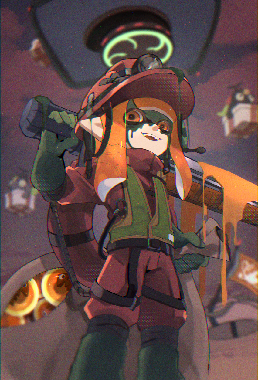 1girl, blunt_bangs, blunt_ends, blurry, boots, box, clouds, cloudy_sky