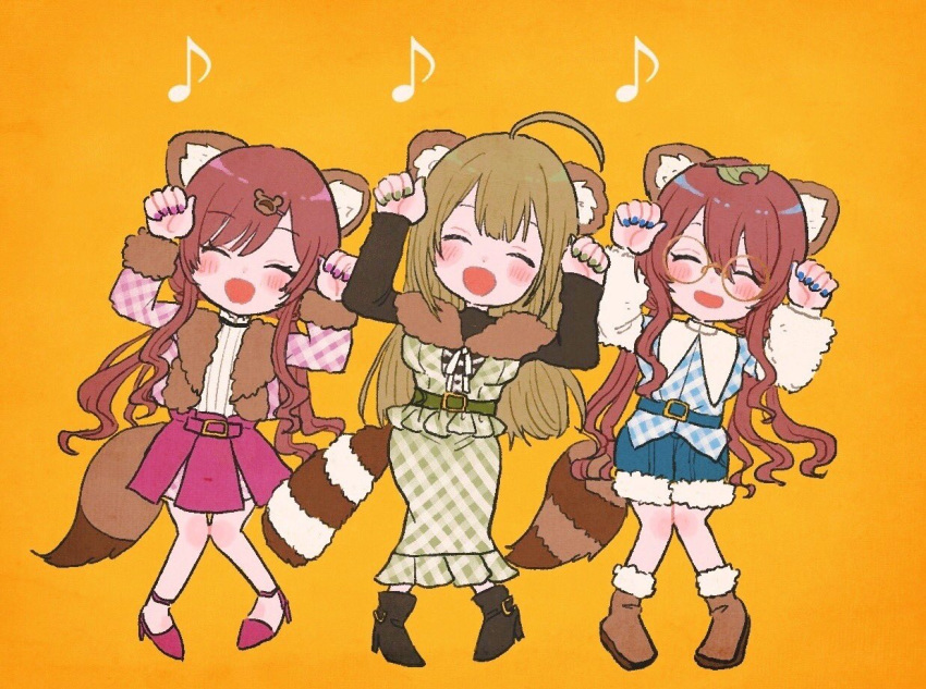 3girls, ^_^, ahoge, alstroemeria_(idolmaster), anam95, animal_ears, ankle_boots, blue_jacket