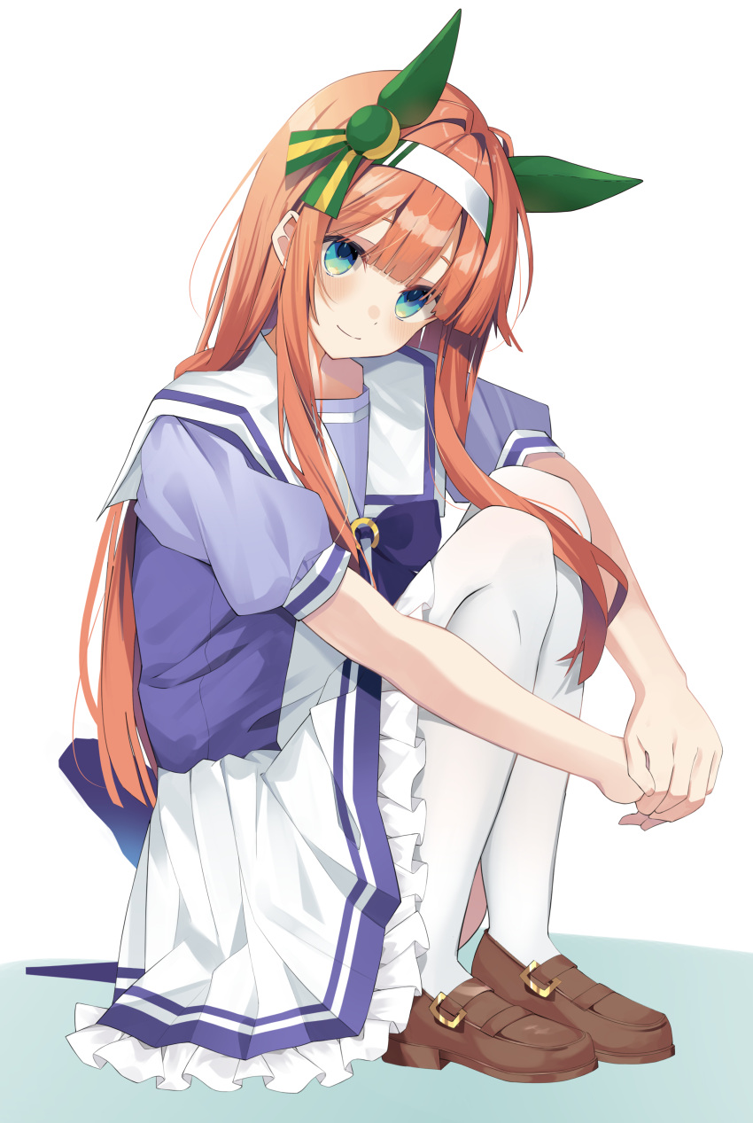 1girl, absurdres, animal_ears, blunt_bangs, blush, brown_footwear, chroemaguro, closed_mouth