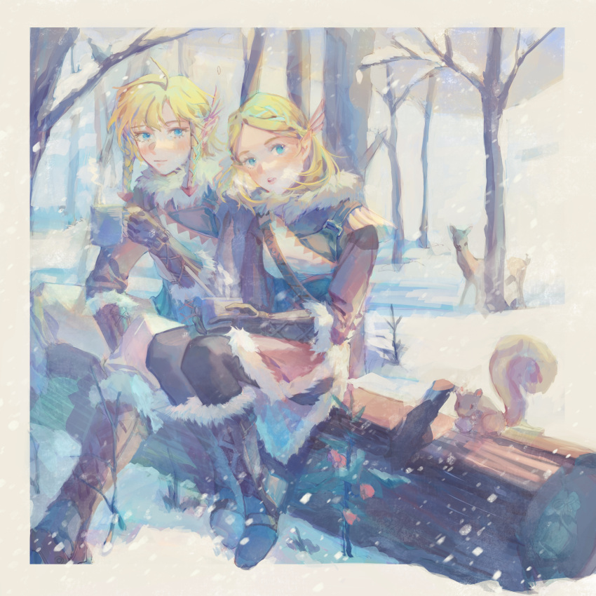 1boy, 1girl, absurdres, animal, blonde_hair, blue_eyes, cup, highres