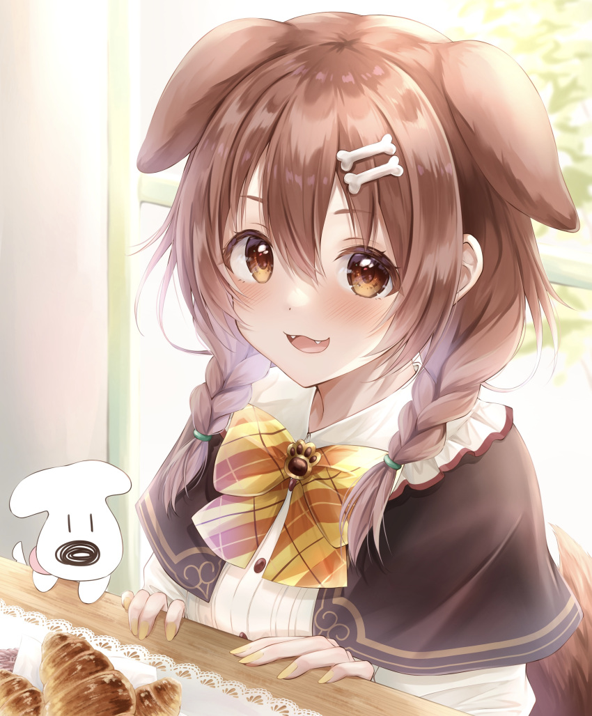 1girl, absurdres, animal_ears, baumku_techen, blush, bone_hair_ornament, bow, bowtie