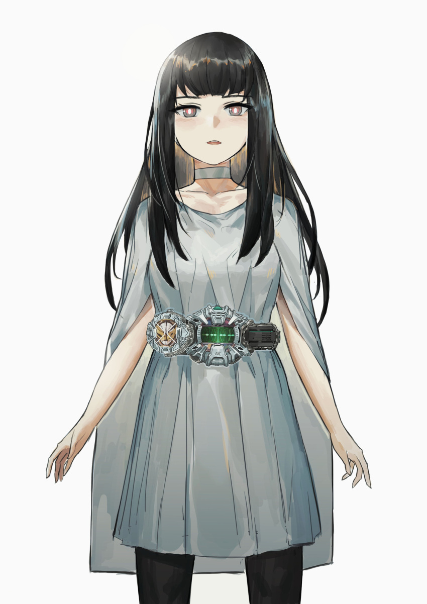 1girl, absurdres, black_hair, blunt_bangs, breasts, brown_pantyhose, cape, choker